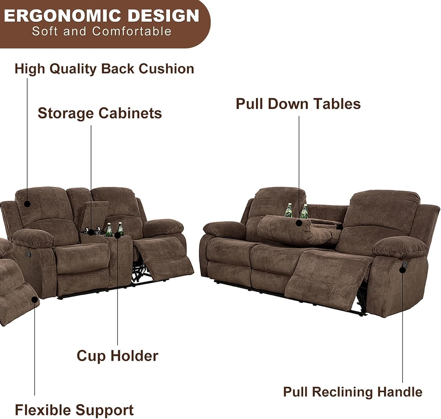 Corduroy Living Room Set Reclining Sofa Loveseat Taupe-3