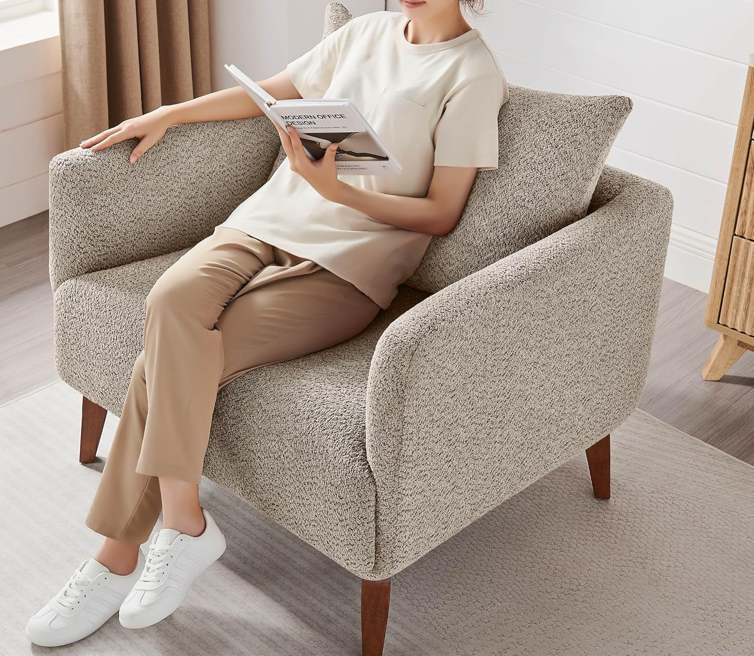 Oversized Camel Upholstered Accent Chair Living Room-2