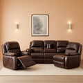 Manual Leather Recliner Sofa Set Brown For Living Room-0