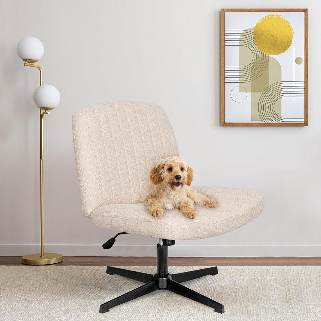 Beige Height Adjustable Swivel Office Desk Chair For Home Office-3