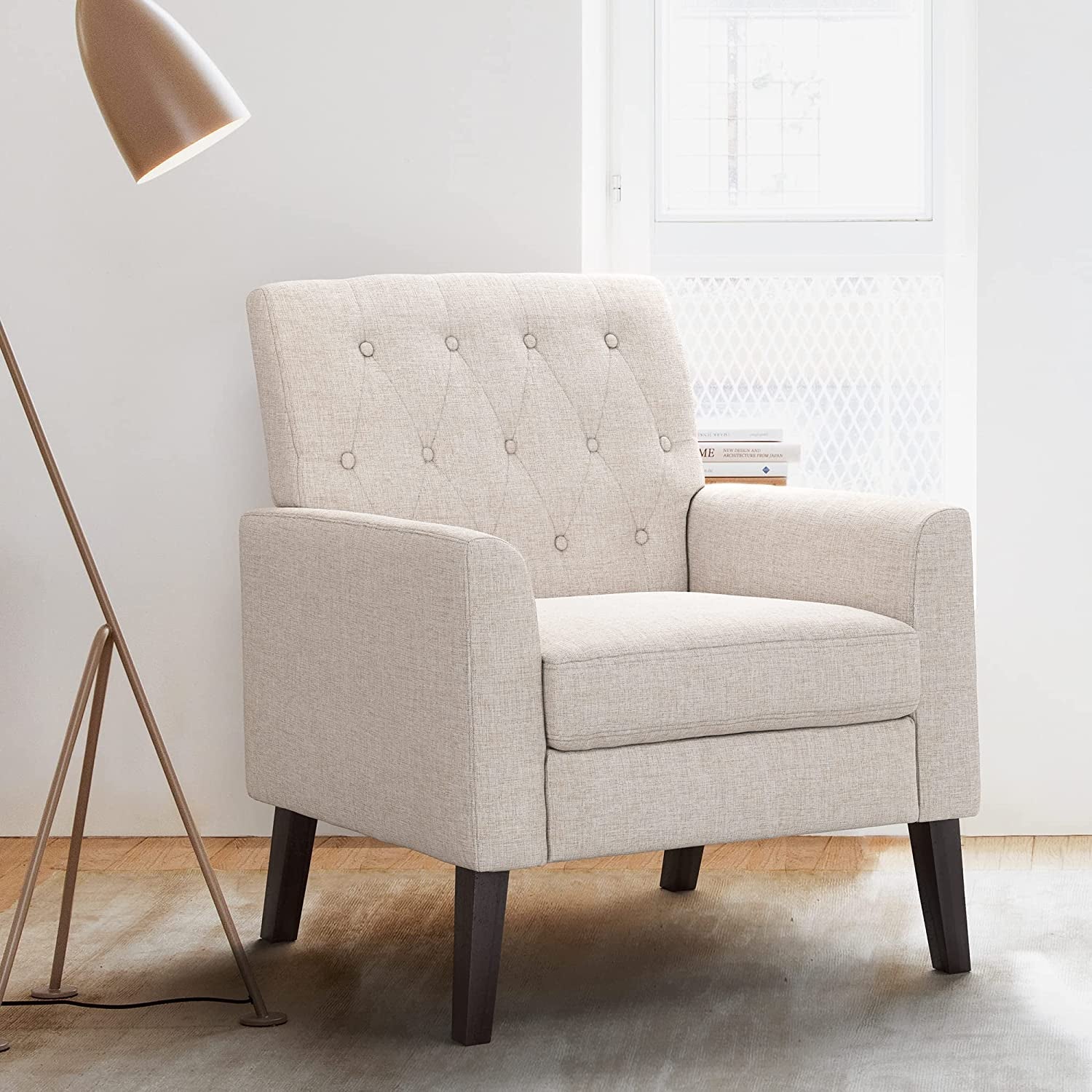 Linen Accent Chair With Button Tufting For Living Room-1