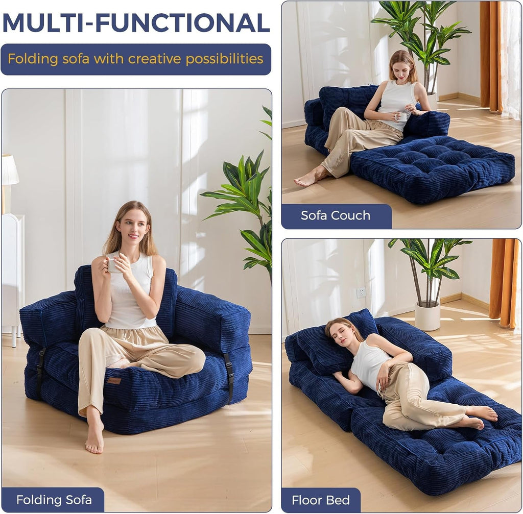 Navy Folding Sofa Bed With Armrests For Living Room-2