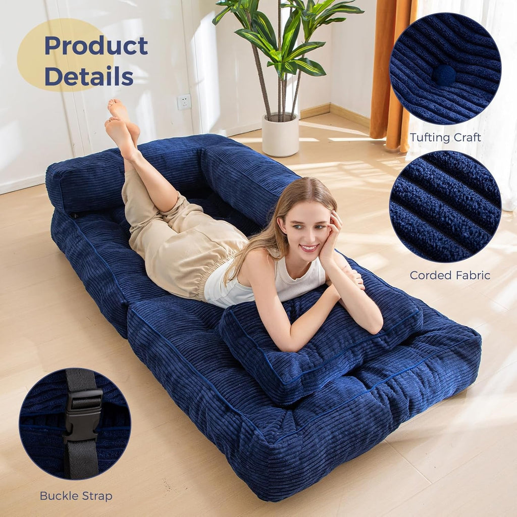 Navy Folding Sofa Bed With Armrests For Living Room-3
