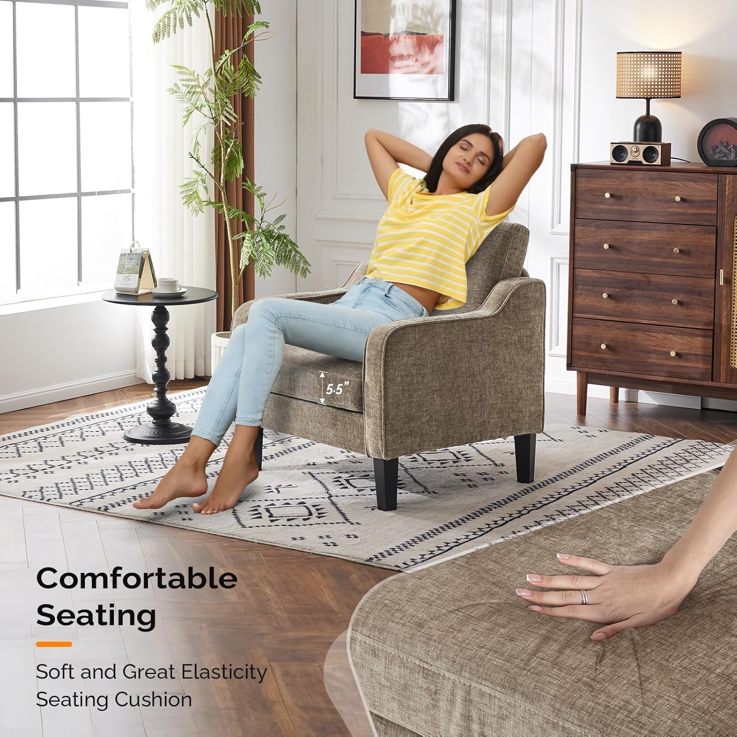 Light Brown Upholstered Midcentury Living Room Armchair-3