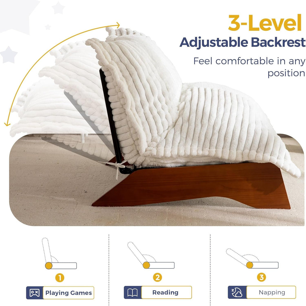 Beige Upholstered Living Room Chair Adjustable Backrest-2