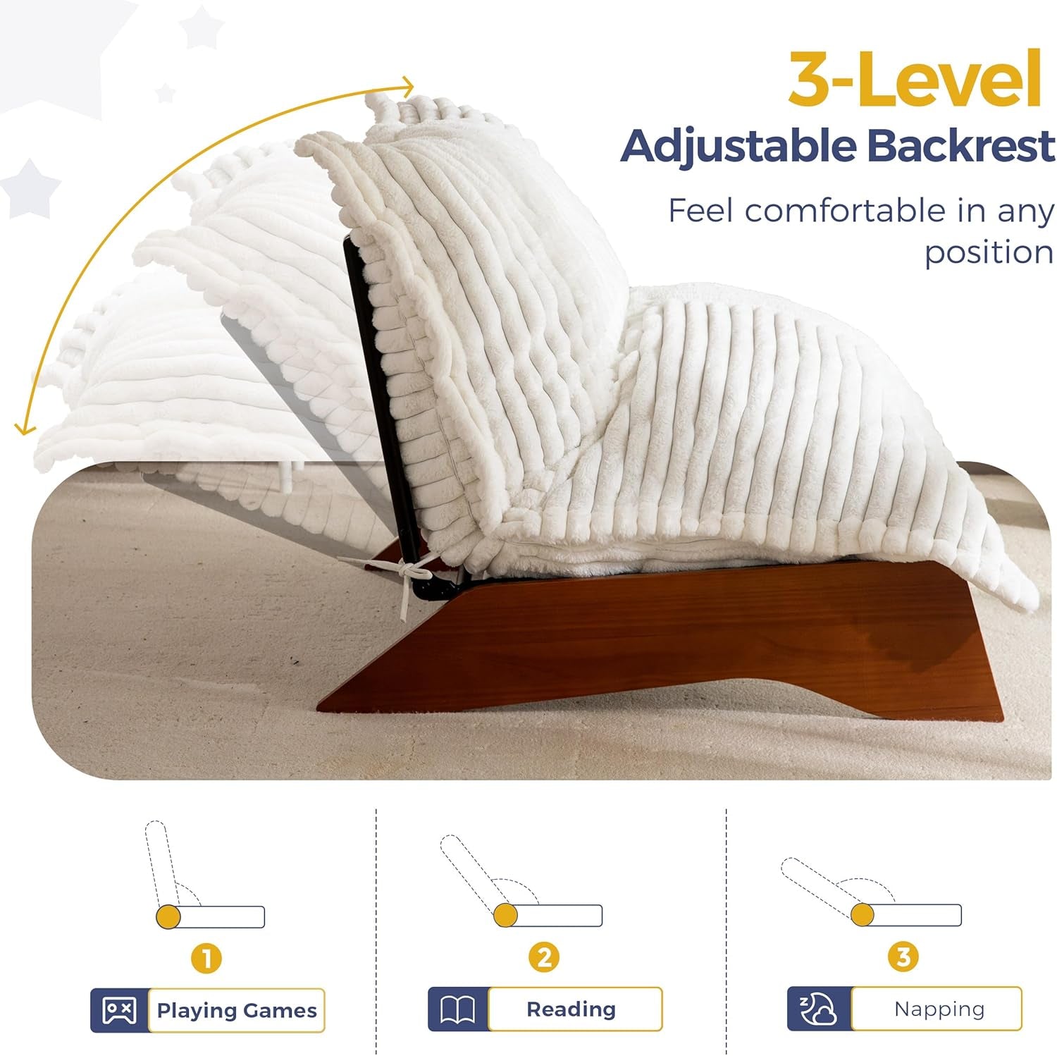 Beige Upholstered Living Room Chair Adjustable Backrest-2