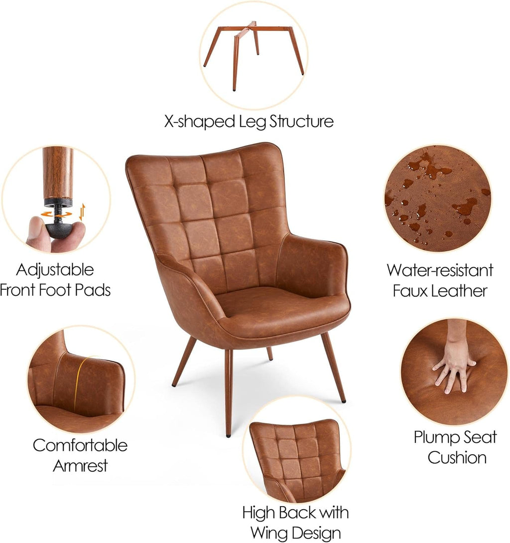 Leather Accent Chair Camel With Metal Legs Living Room-4