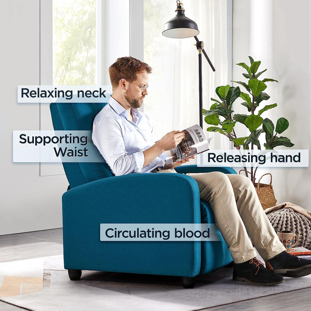 Blue Fabric Recliner Chair For Living Room Comfort-2
