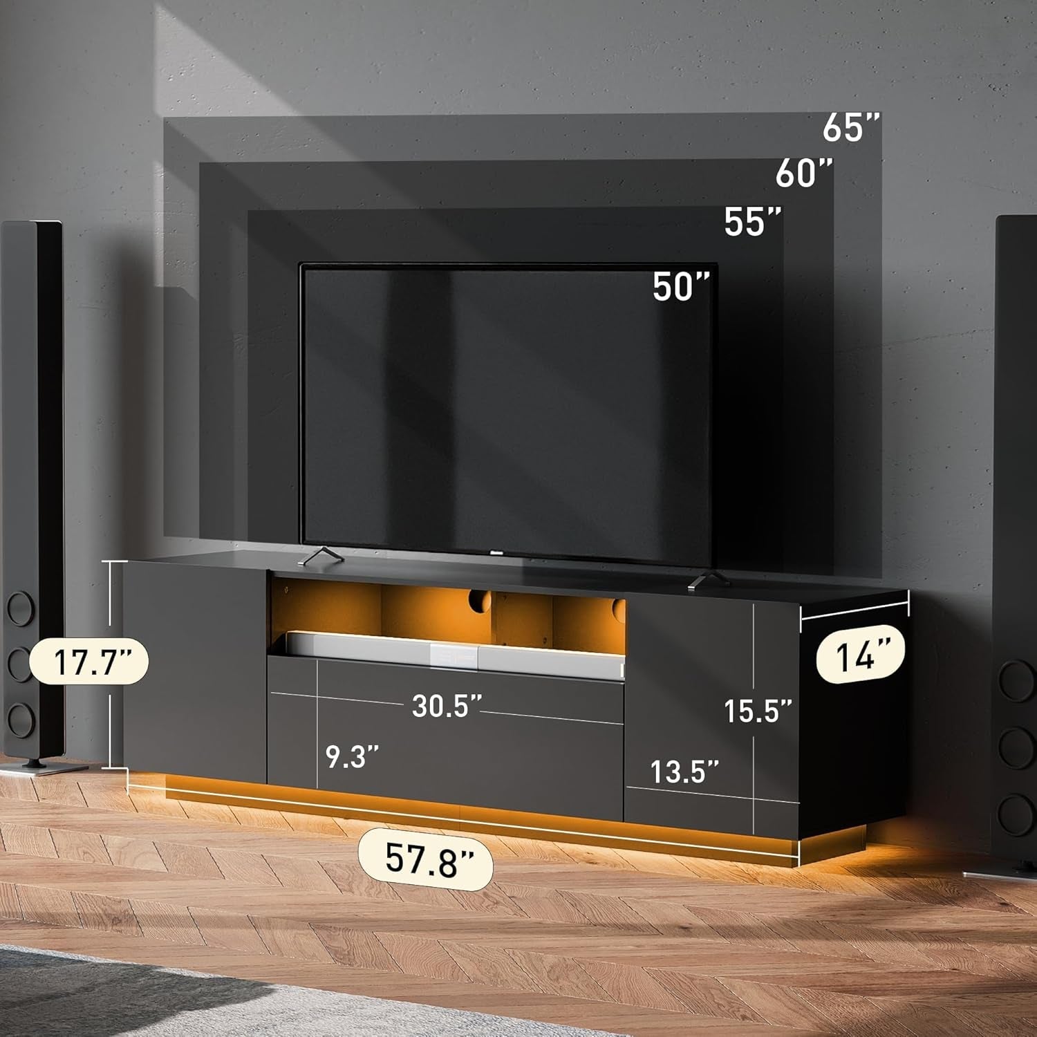 Black 58-Inch TV Console For Living Room Entertainment-2