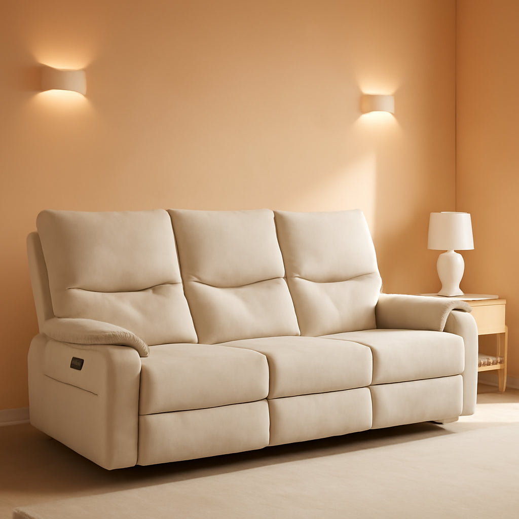 Beige Power Reclining Sofa For Living Room Comfort-0