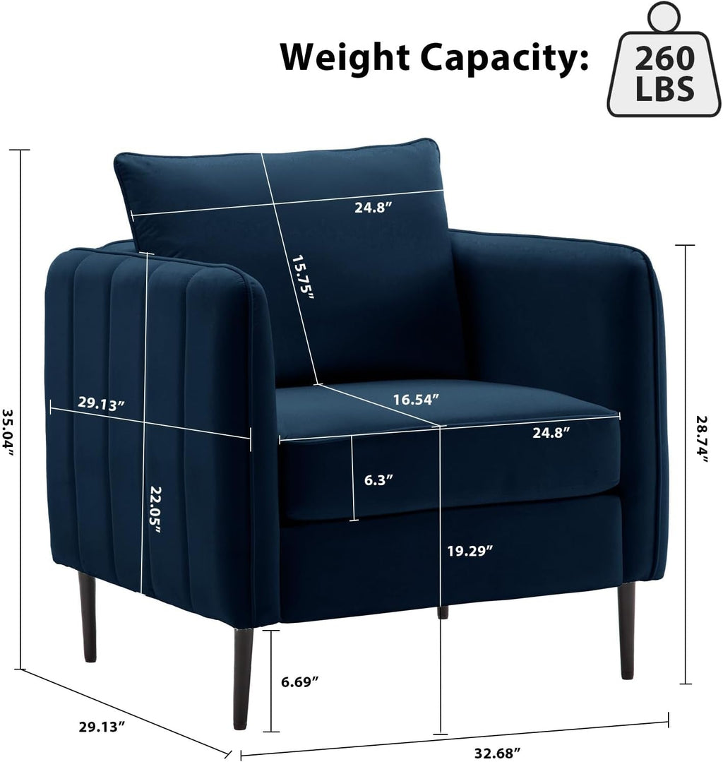 Navy Velvet Upholstered Accent Chair For Living Room-1