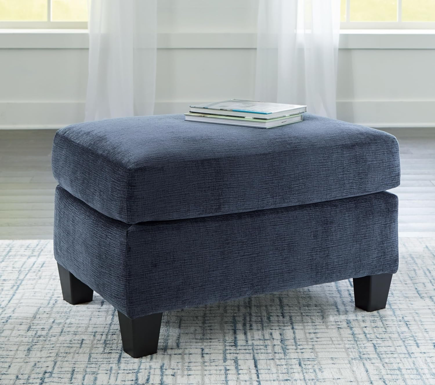Blue Rectangular Ottoman Upholstered Modern Living Room-1