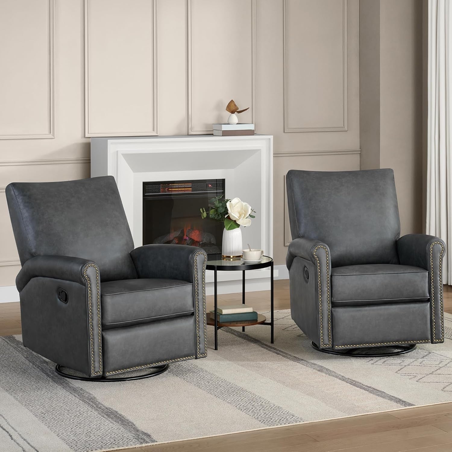 Large Leather Recliner Chair With Swivel Rocker Living Room-1
