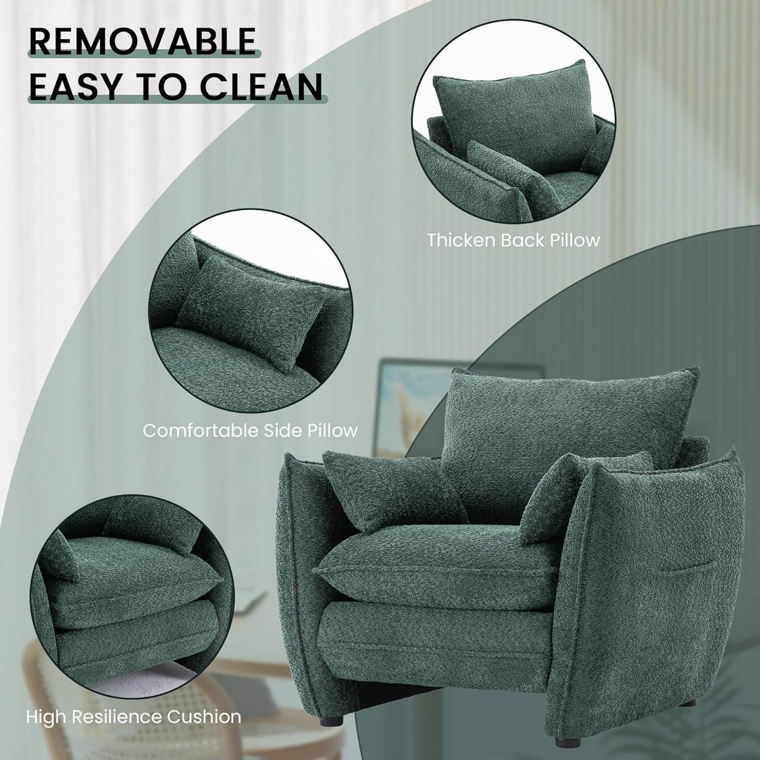 Green Oversized Luxurious Accent Chair Living Room-4