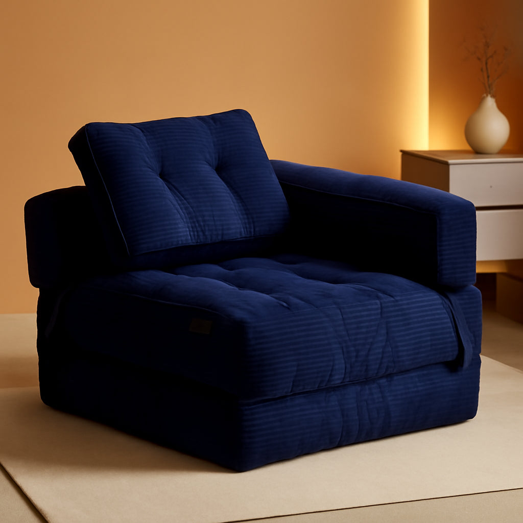 Navy Folding Sofa Bed With Armrests For Living Room-0