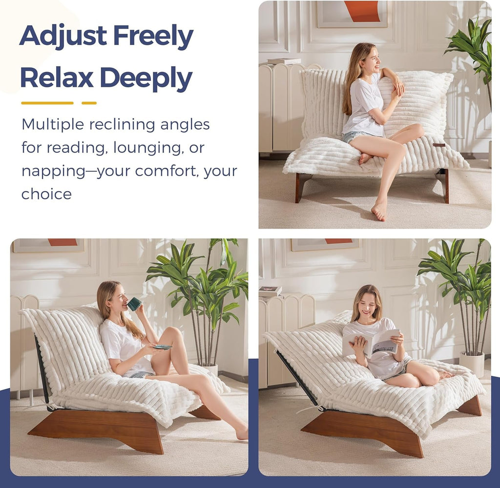 Beige Upholstered Living Room Chair Adjustable Backrest-3