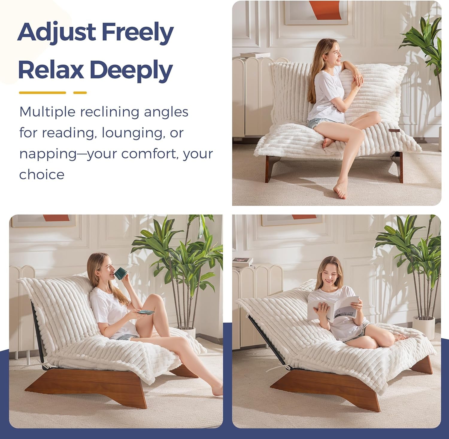 Beige Upholstered Living Room Chair Adjustable Backrest-3