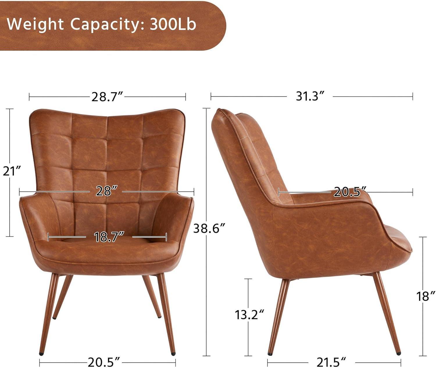 Leather Accent Chair Camel With Metal Legs Living Room-1