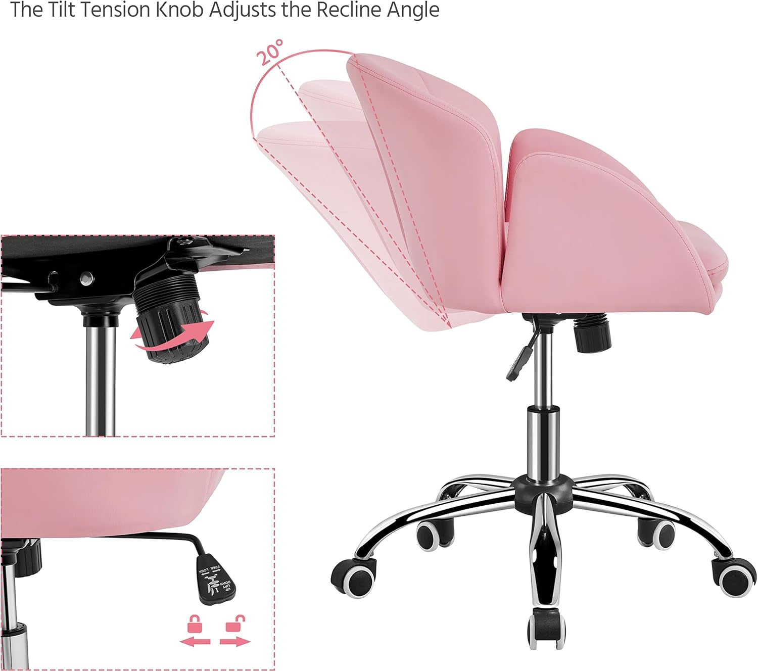 Pink Petal Desk Chair Swivel Upholstered Office Chair-3