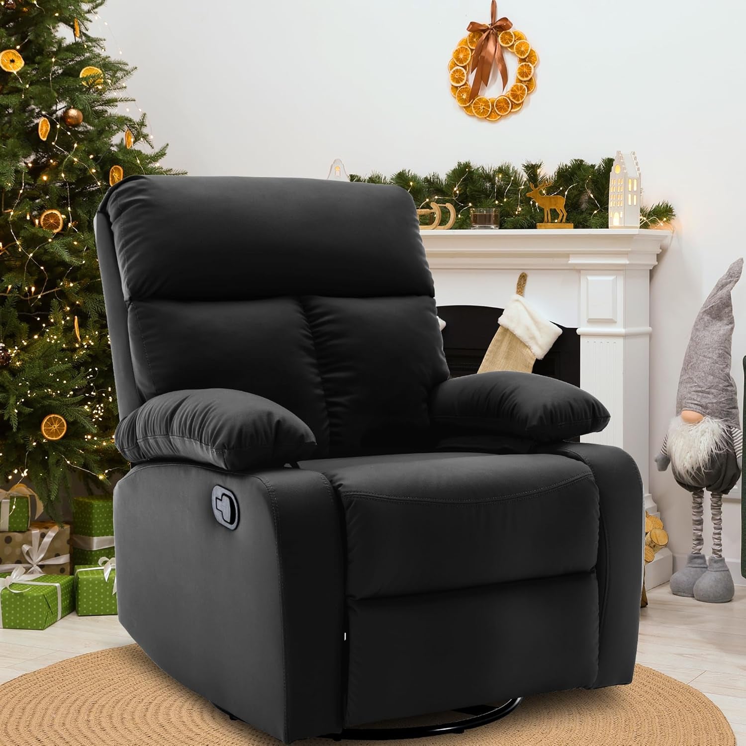 Black Swivel Rocker Recliner For Small Spaces Living Room-1