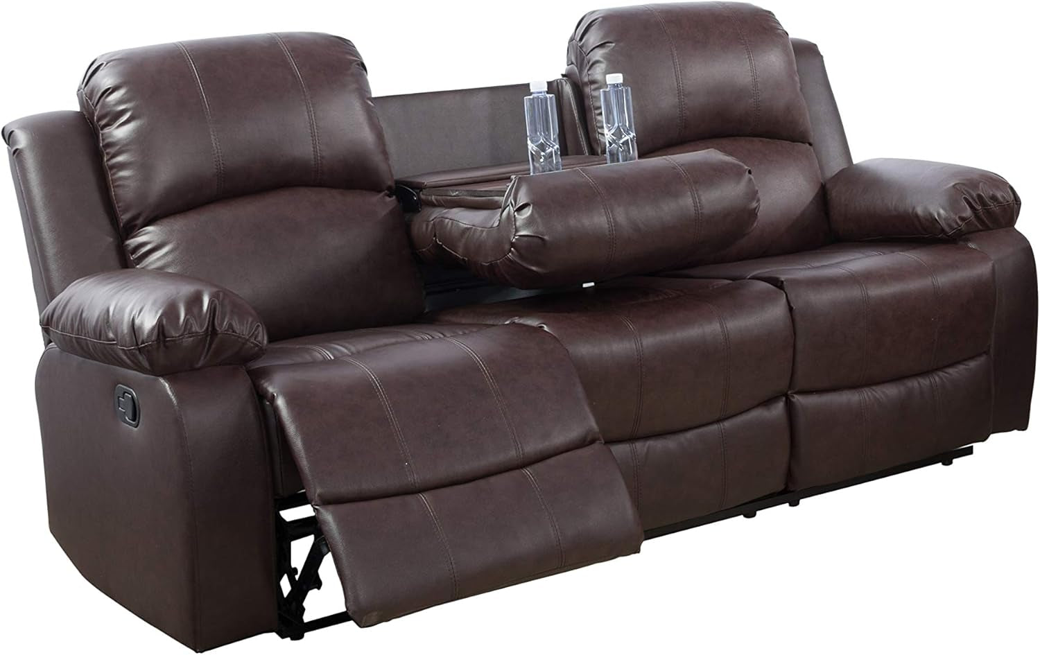 Brown Bonded Leather Manual Reclining Living Room Sofa Set-3
