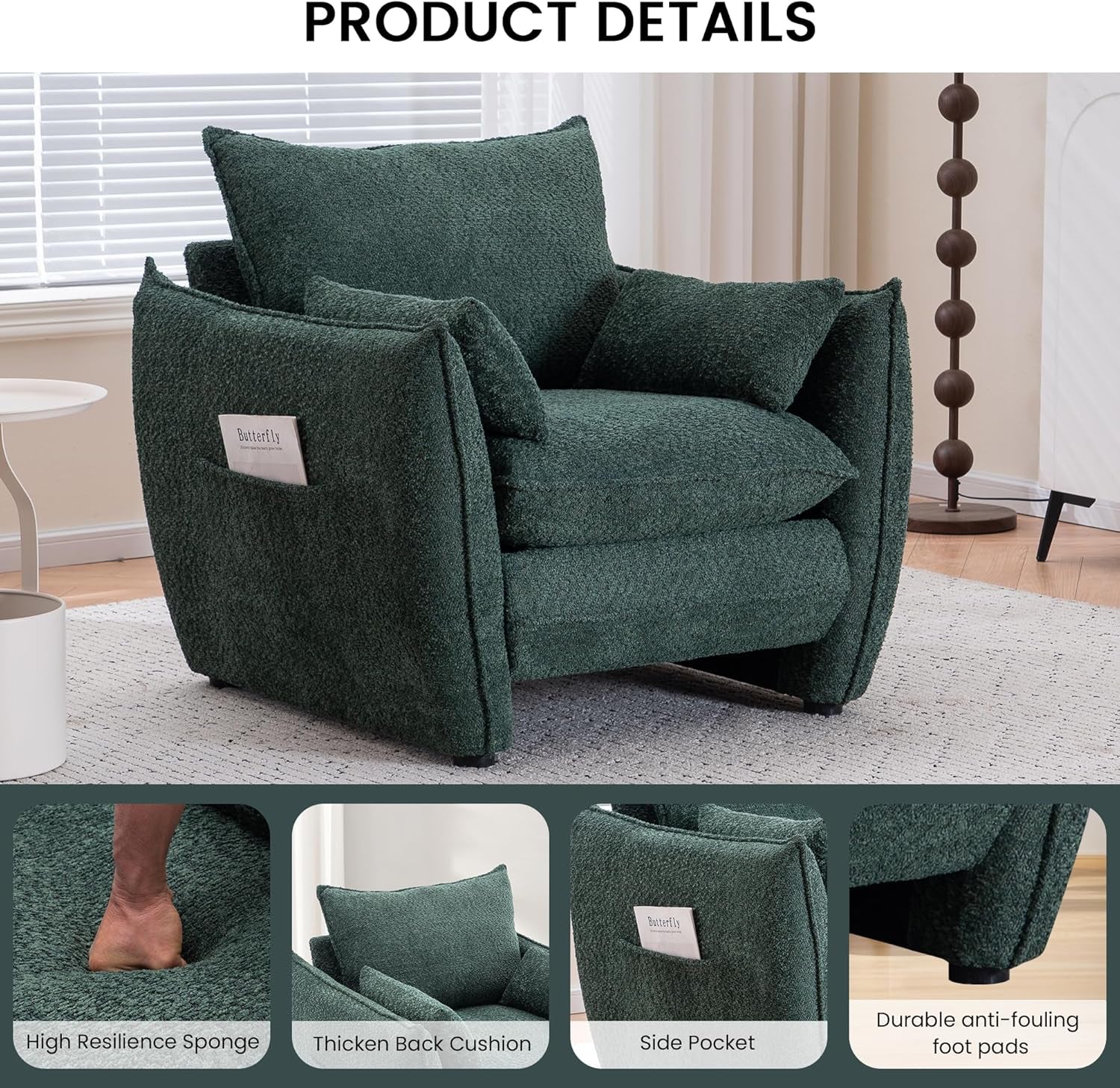Green Oversized Luxurious Accent Chair Living Room-3