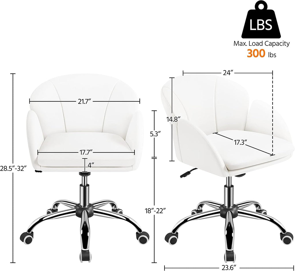 White Petal Desk Chair Faux Leather Swivel Office Chair-2