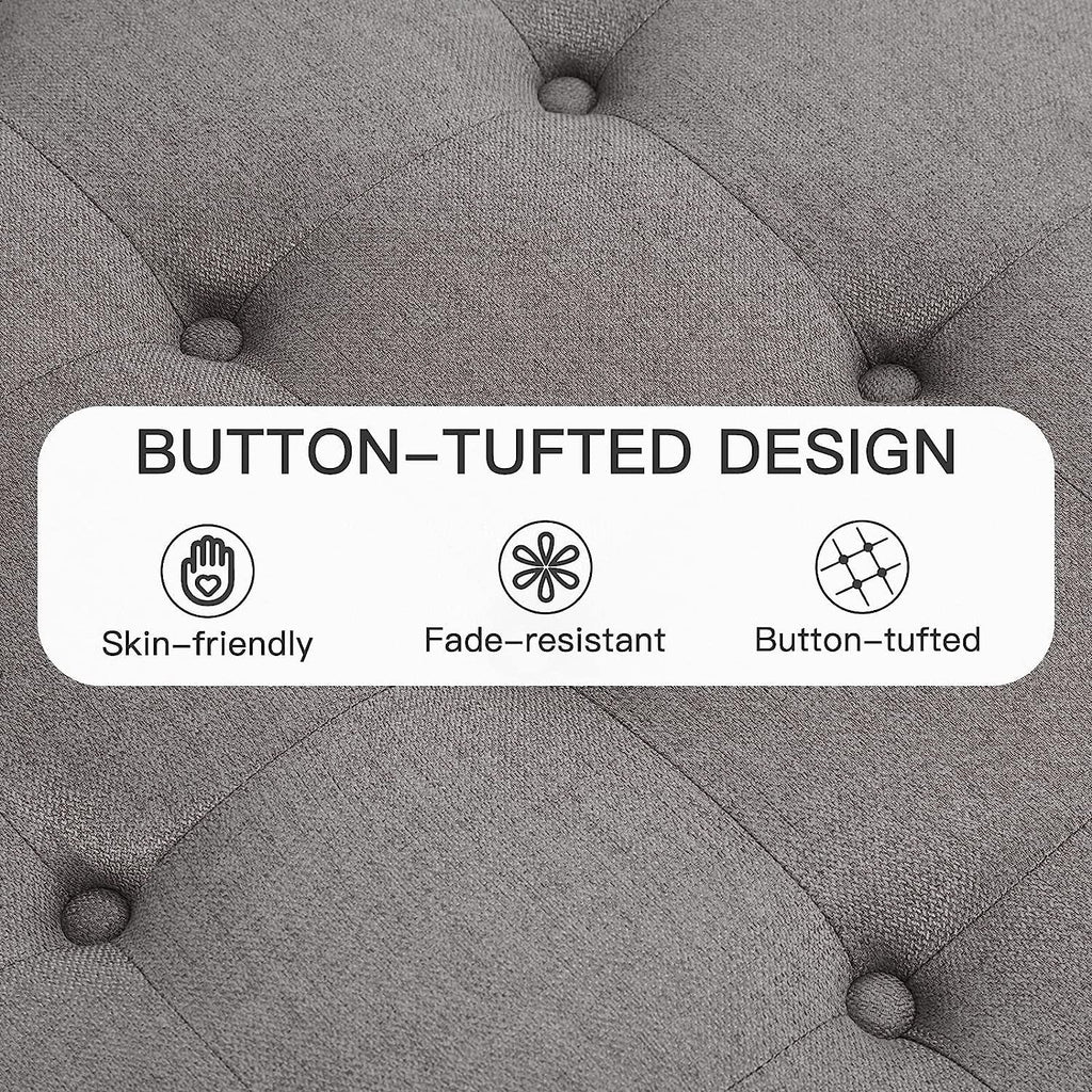 Grey Tufted Storage Ottoman Square For Living Room-3