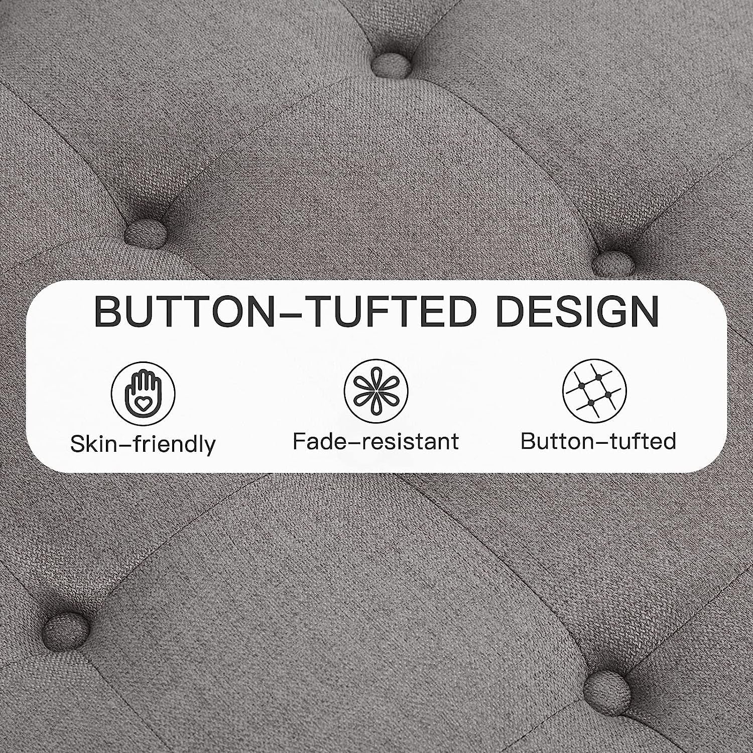 Grey Tufted Storage Ottoman Square For Living Room-3