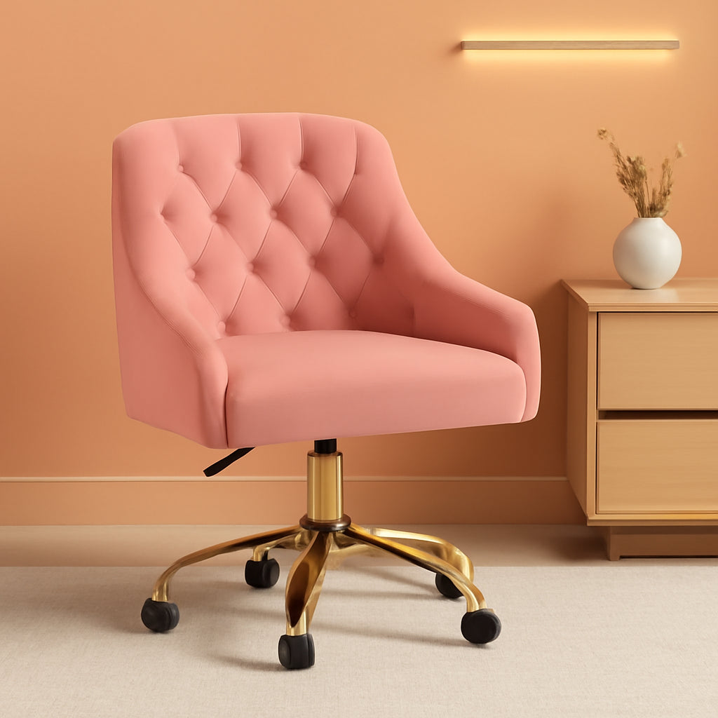 Pink Velvet Office Chair 360 Swivel Modern Desk Chair-0