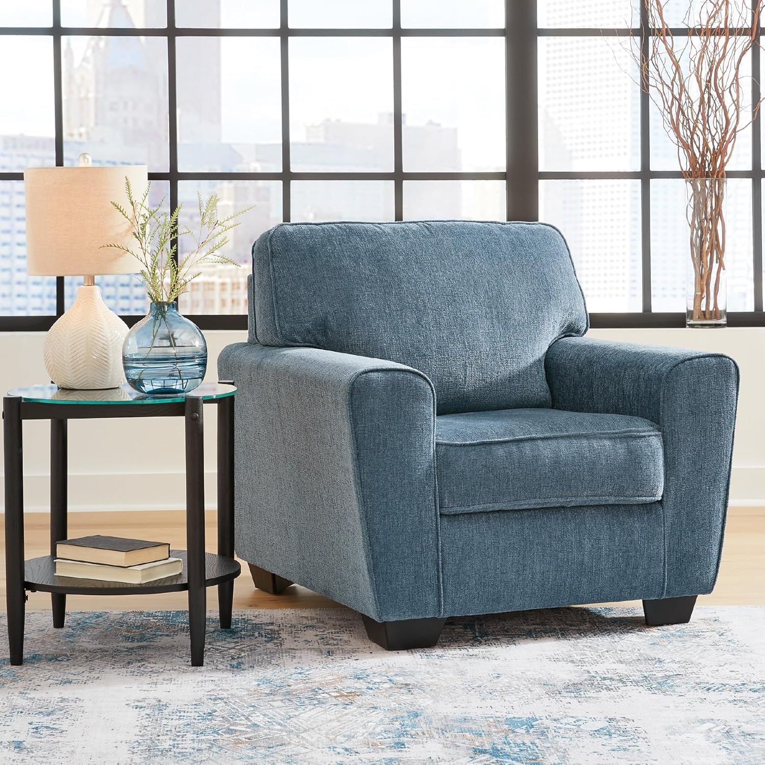 Modern Upholstered Accent Chair In Blue For Living Room-1