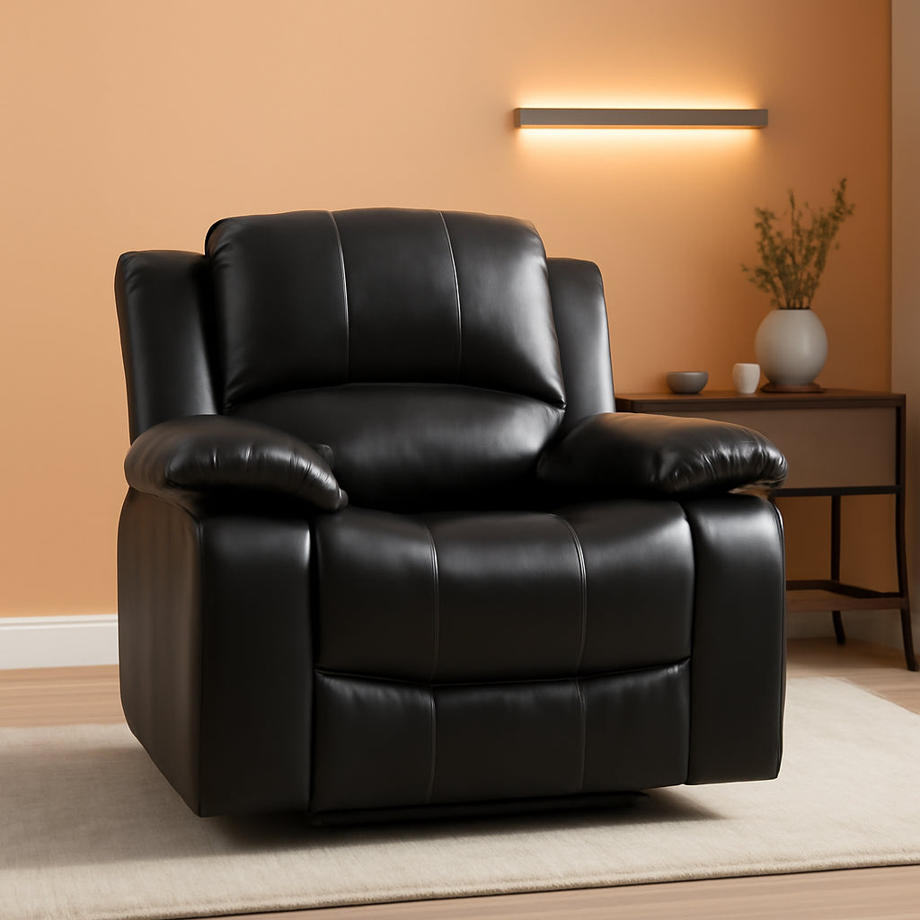 Power Reclining Bonded Leather Living Room Set Black-0