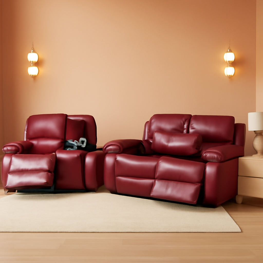 Bonded Leather Living Room Sofa And Loveseat Red Recliner-0