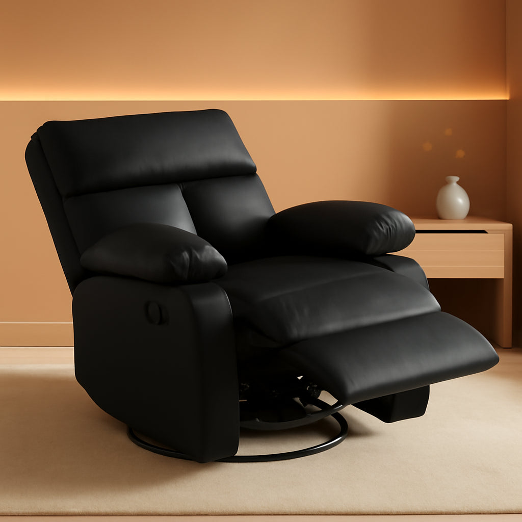 Black Swivel Rocker Recliner For Small Spaces Living Room-0