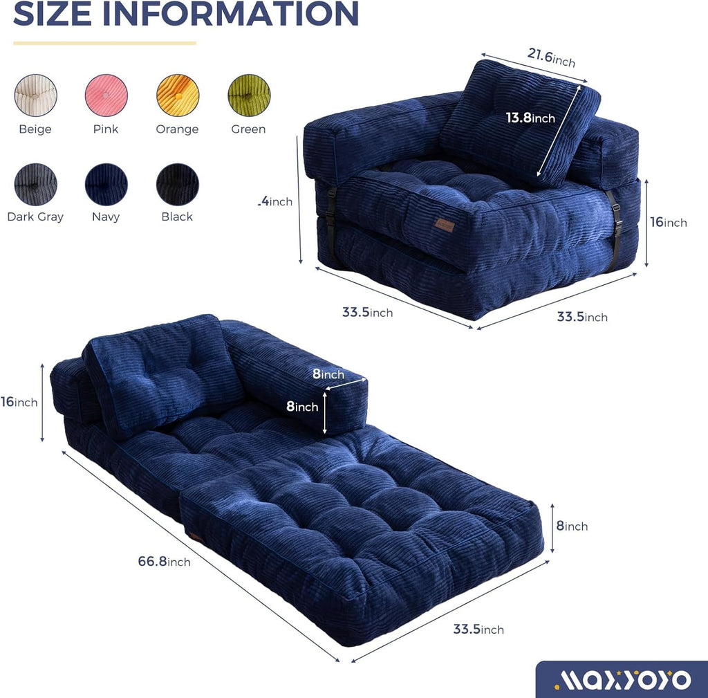 Navy Folding Sofa Bed With Armrests For Living Room-1