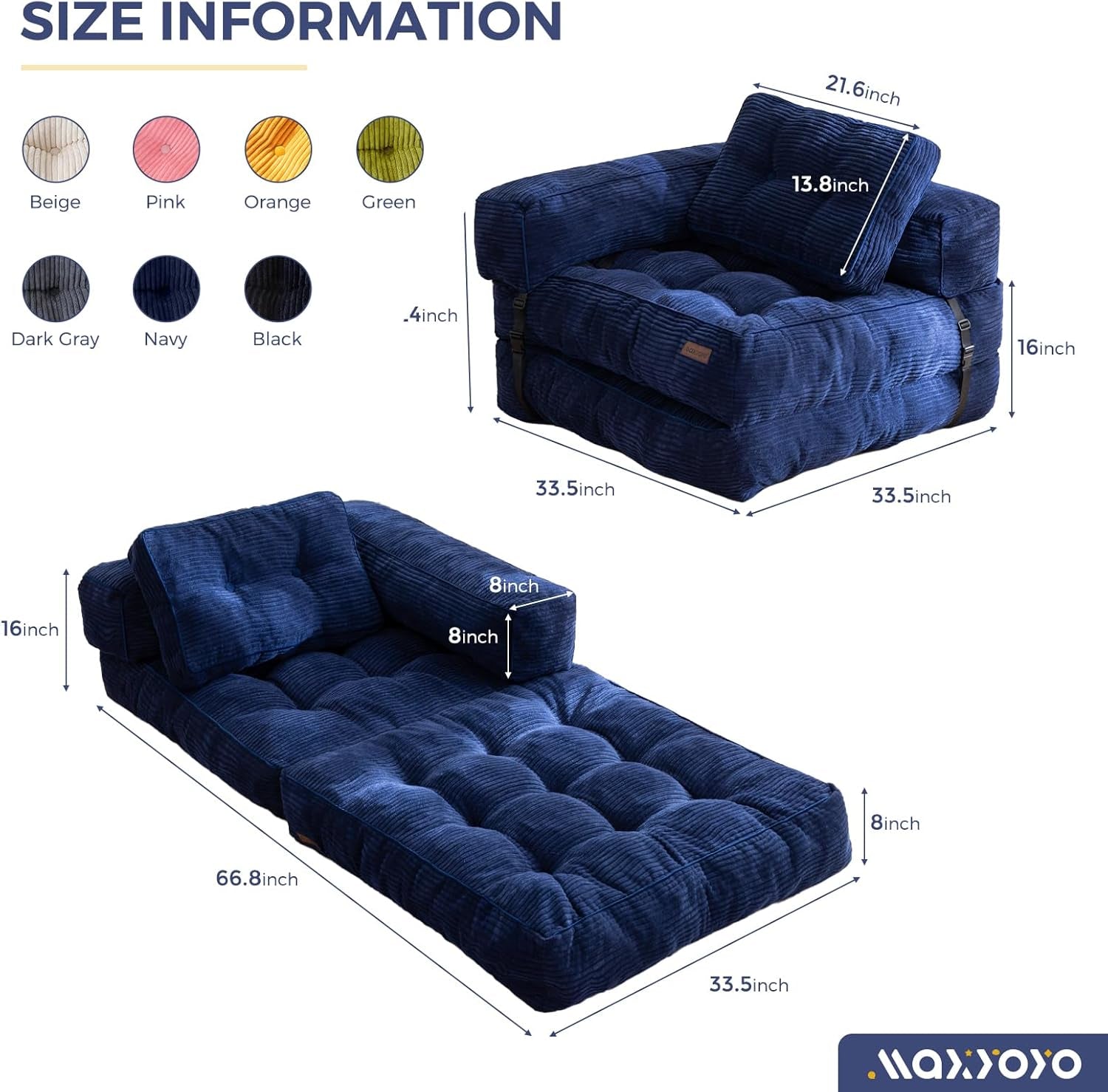 Navy Folding Sofa Bed With Armrests For Living Room-1
