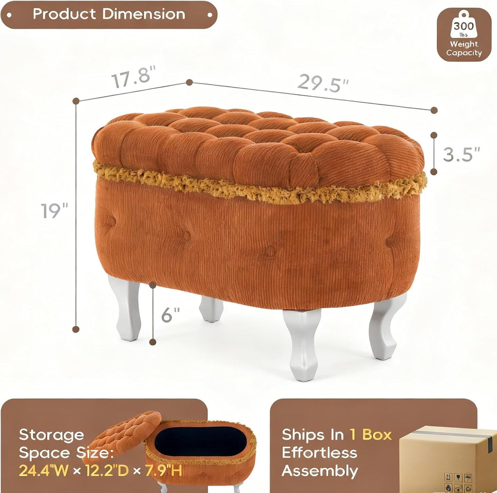 Orange Upholstered Storage Ottoman for Living Room-1