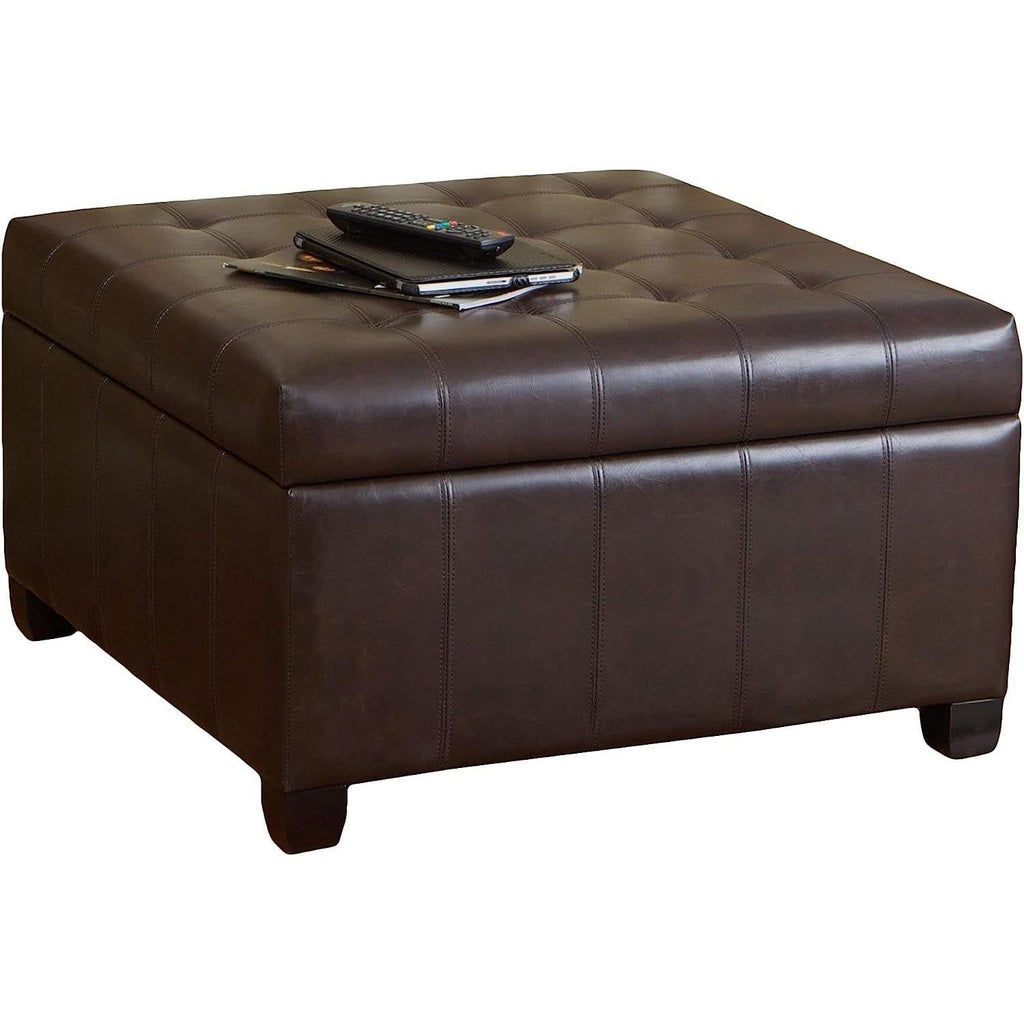 Marbled Brown Leather Storage Ottoman for Living Room-1