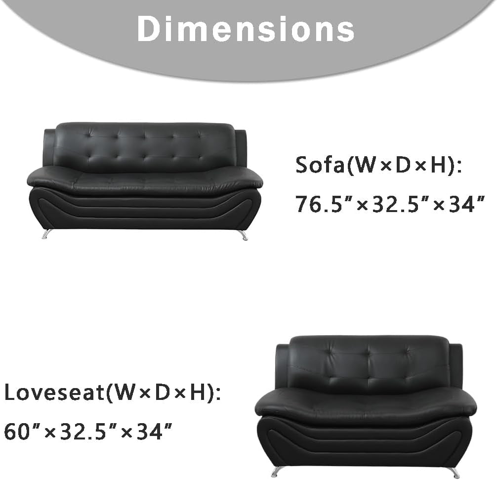 Black Leather Sofa Set With Loveseat For Living Room-4