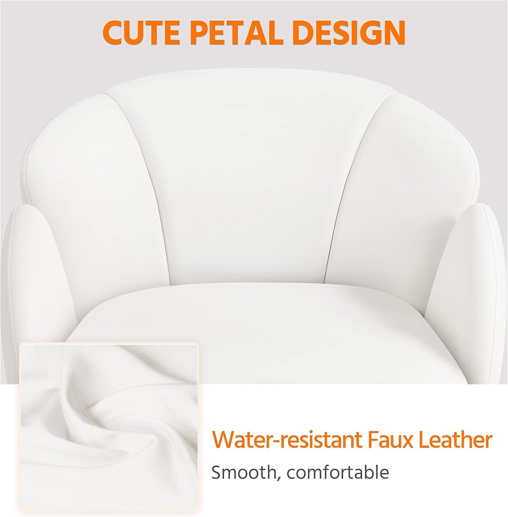 White Petal Desk Chair Faux Leather Swivel Office Chair-3