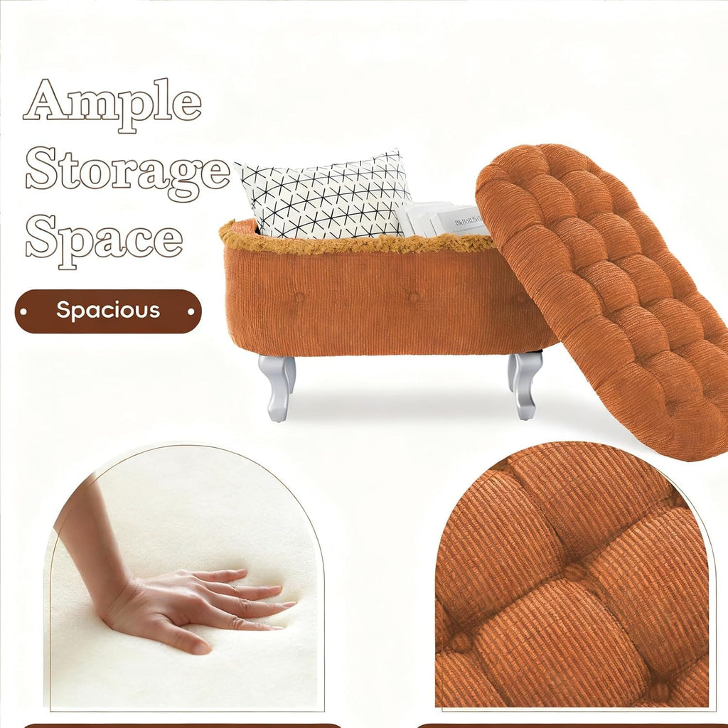 Orange Upholstered Storage Ottoman for Living Room-2