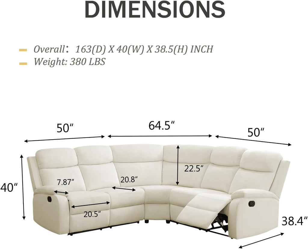Off White Recliner Sectional Sofa Five Seats Living Room-2