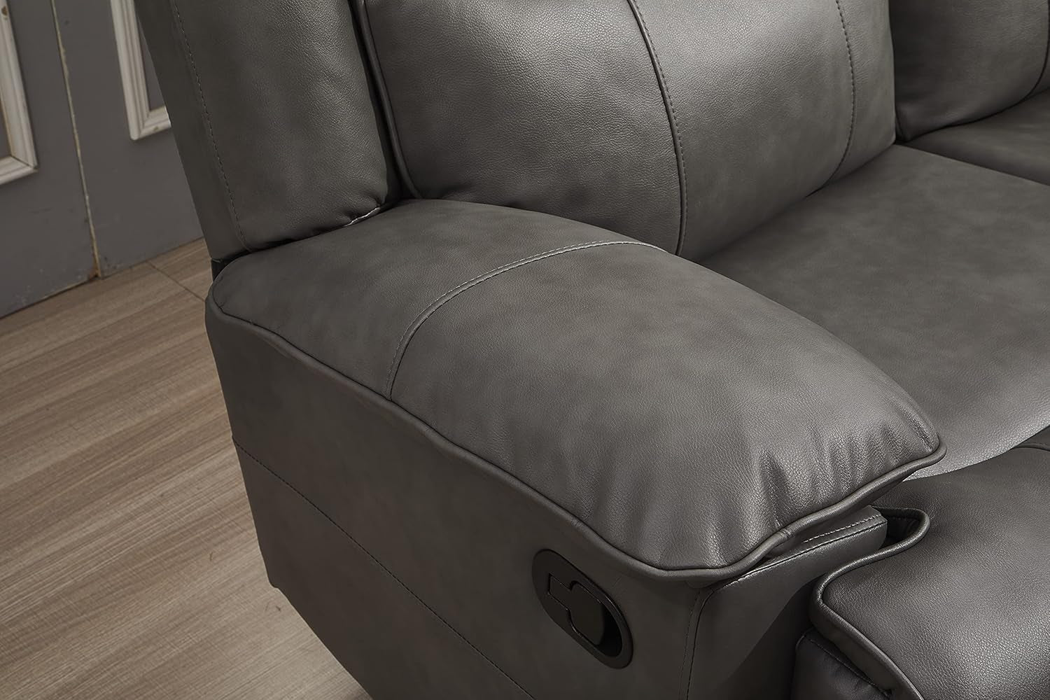 Bonded Leather Reclining Loveseat Sofa Set Grey Living Room-2