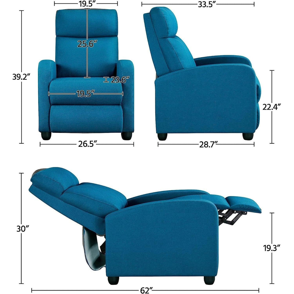 Blue Fabric Recliner Chair For Living Room Comfort-3
