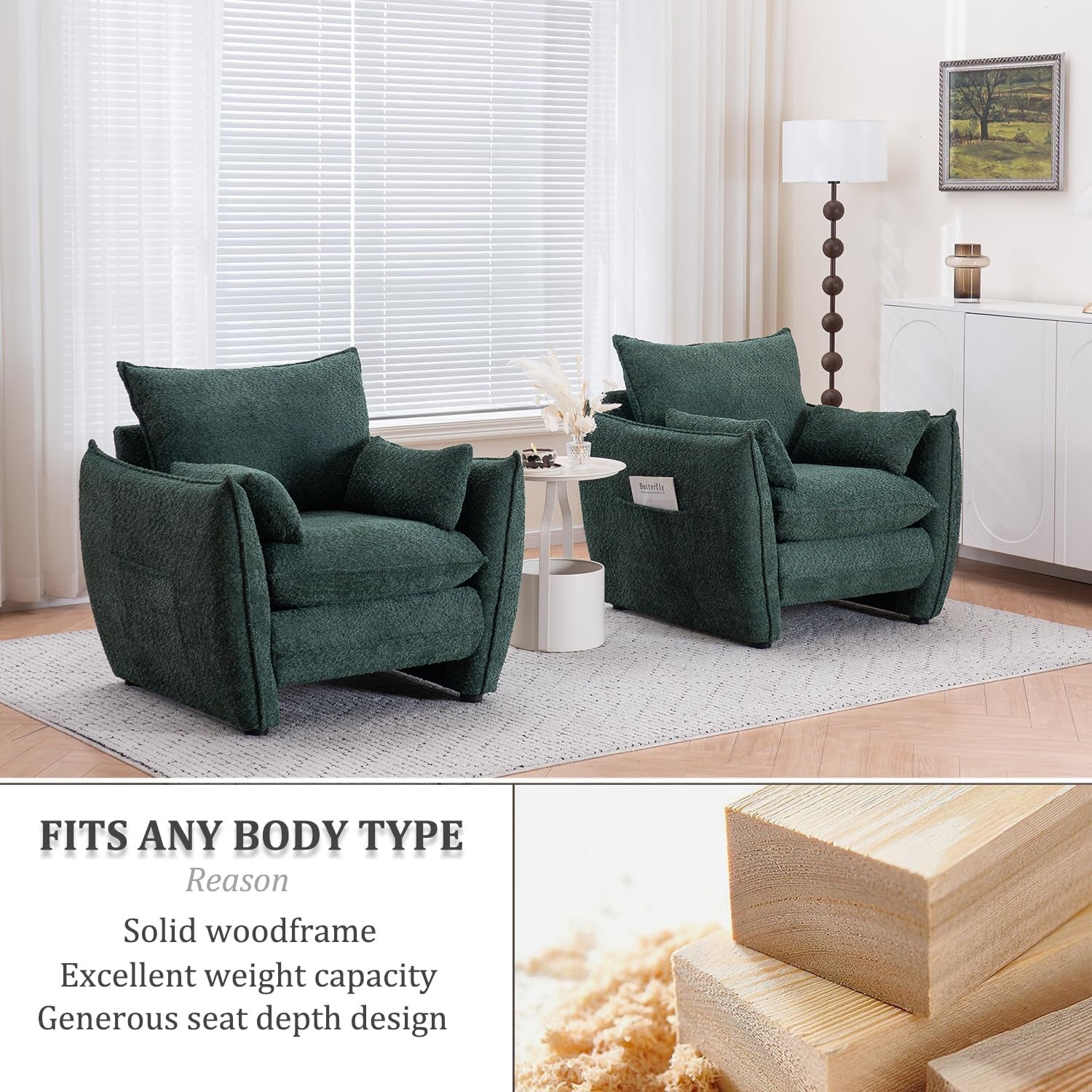 Green Oversized Luxurious Accent Chair Living Room-2