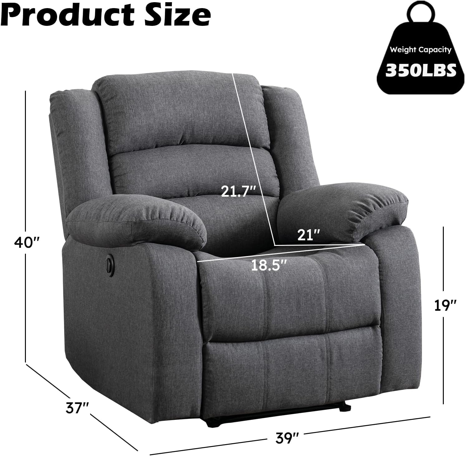 Oversized Grey Electric Recliner Chair For Living Room-1