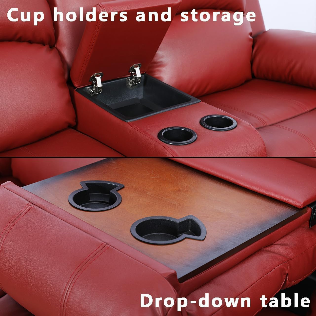 Bonded Leather Living Room Sofa And Loveseat Red Recliner-3