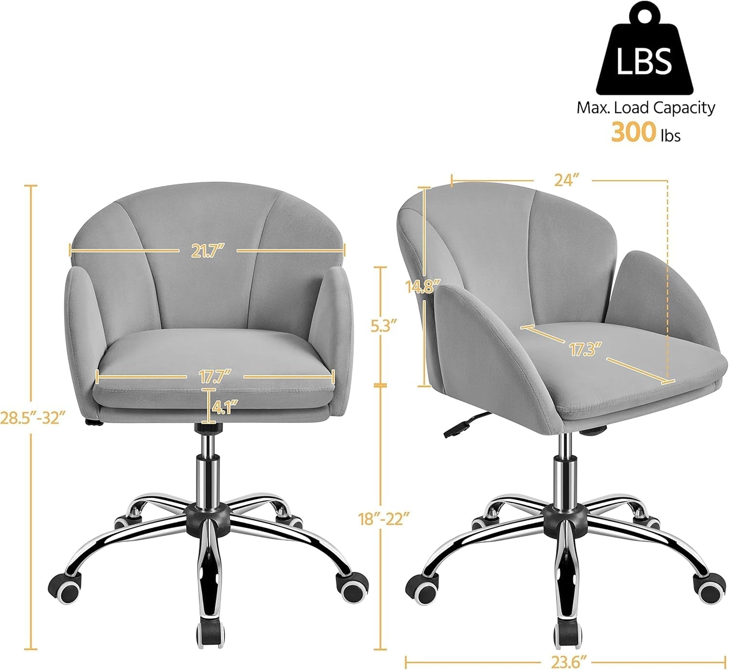 Velvet Desk Chair Armrests Light Gray Modern Office Chair-2