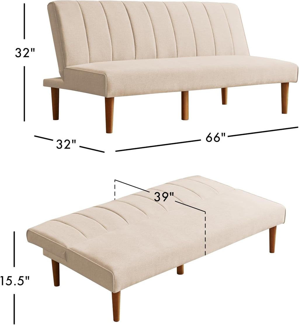 Beige Convertible Futon Sofa Bed For Living Room Use-2