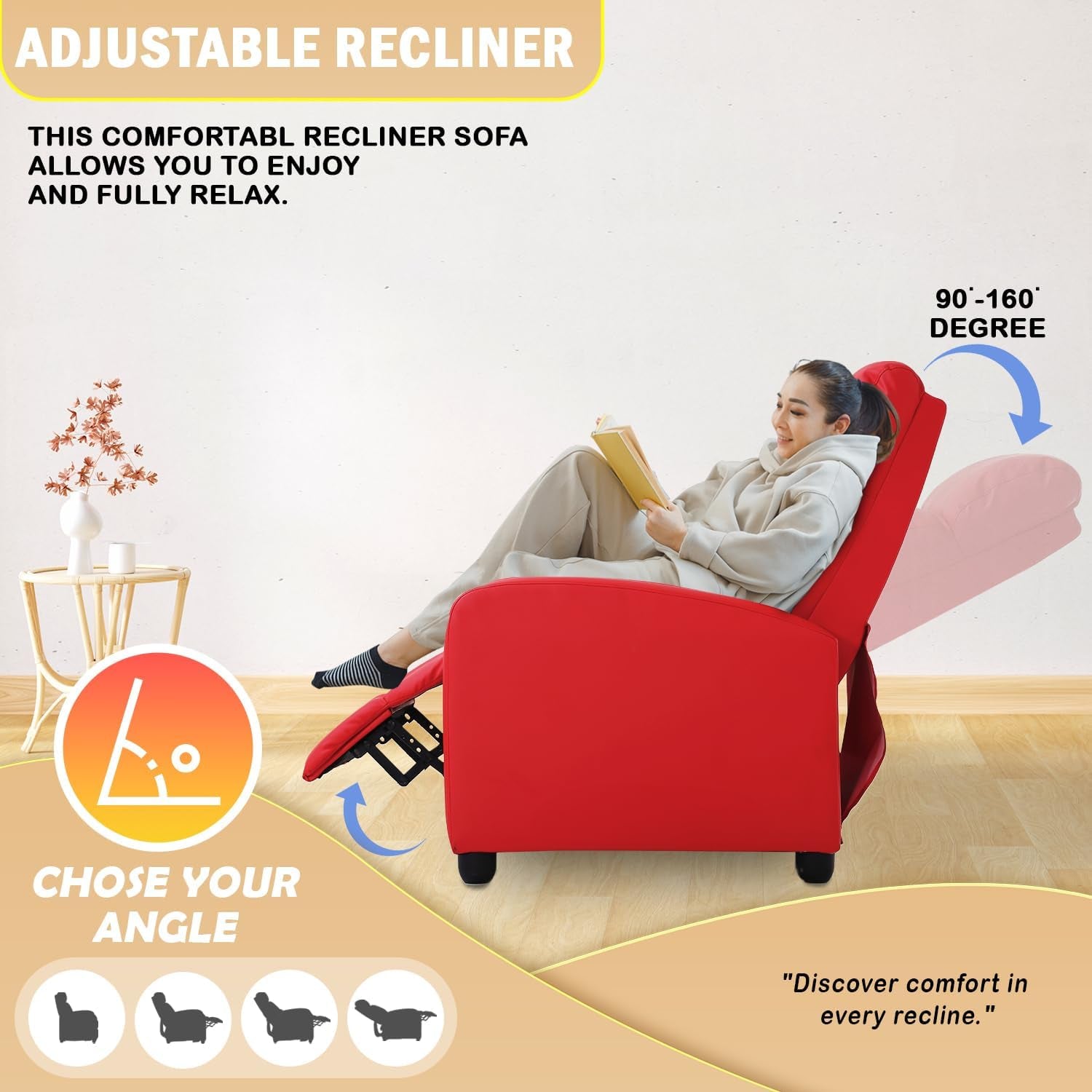 Red Recliner Chair With Lumbar Support For Living Room-4